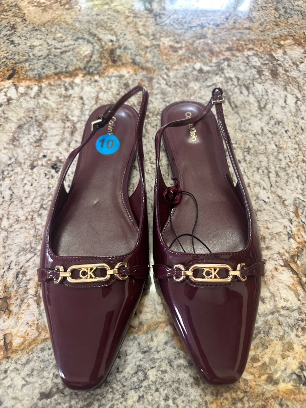 Calvin Klein Burgundy Patent Leather Slingback Flats